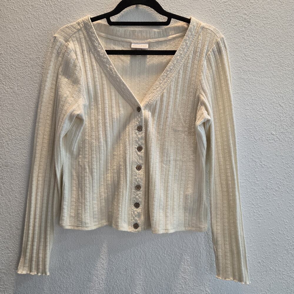 Shyanne Cardigan Womens XL Cream Ribbed Western Country Button Front Sweater Top